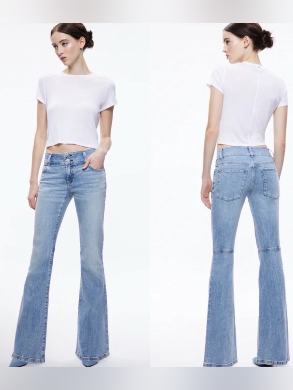 Alice + Olivia Stacey Low Rise Bell Bottom Jean in Bay Blue size 31